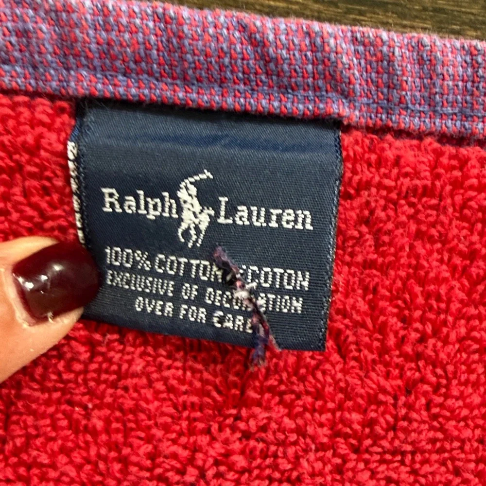Ralph Lauren Vintage Polo Pony Blue & Red Equestrian Beach Towel - Made in USA
